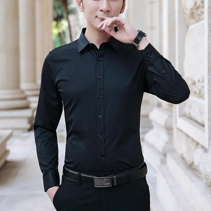 Men’s Slim Fit Black Formal Shirt (Small)