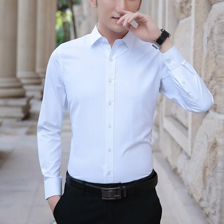 Men’s Slim Fit White Formal Shirt (Small, White)