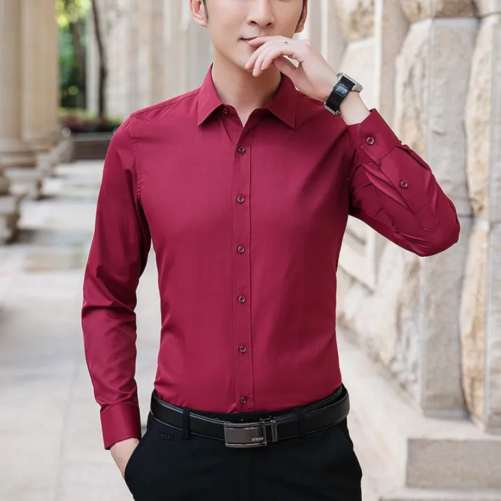 Men’s Slim Fit Maroon Formal Shirt (Small)